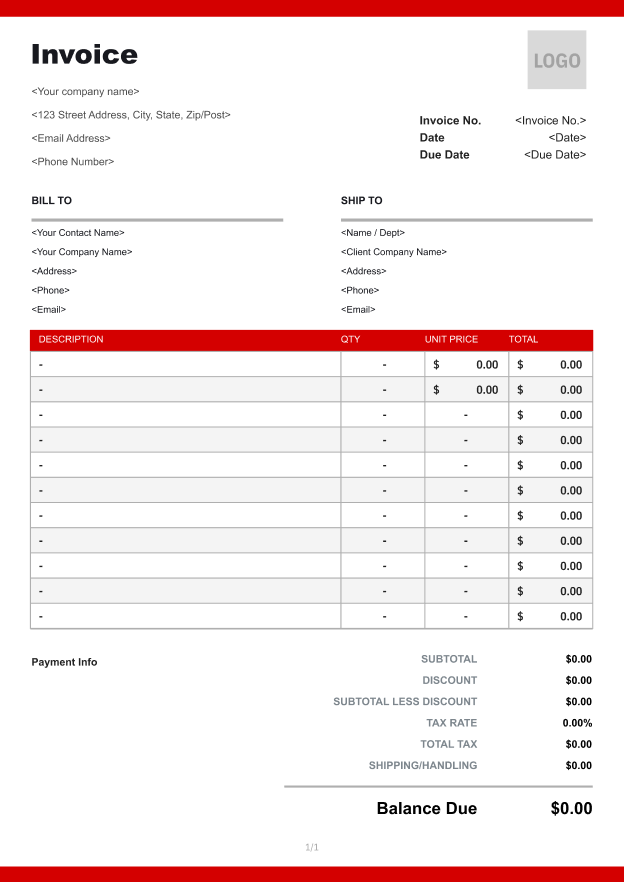 Classic Red Invoice Template